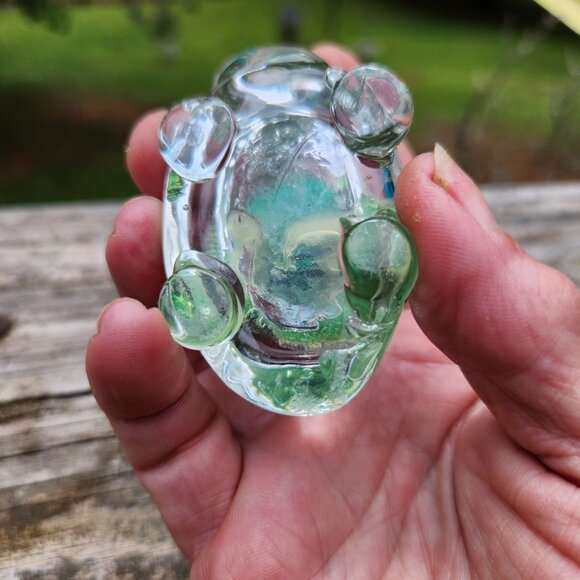 Vintage Art Glass Bird Felt Nest Pin Cushion With Blue Bird on Nest Green Accent - Picture 7 of 9